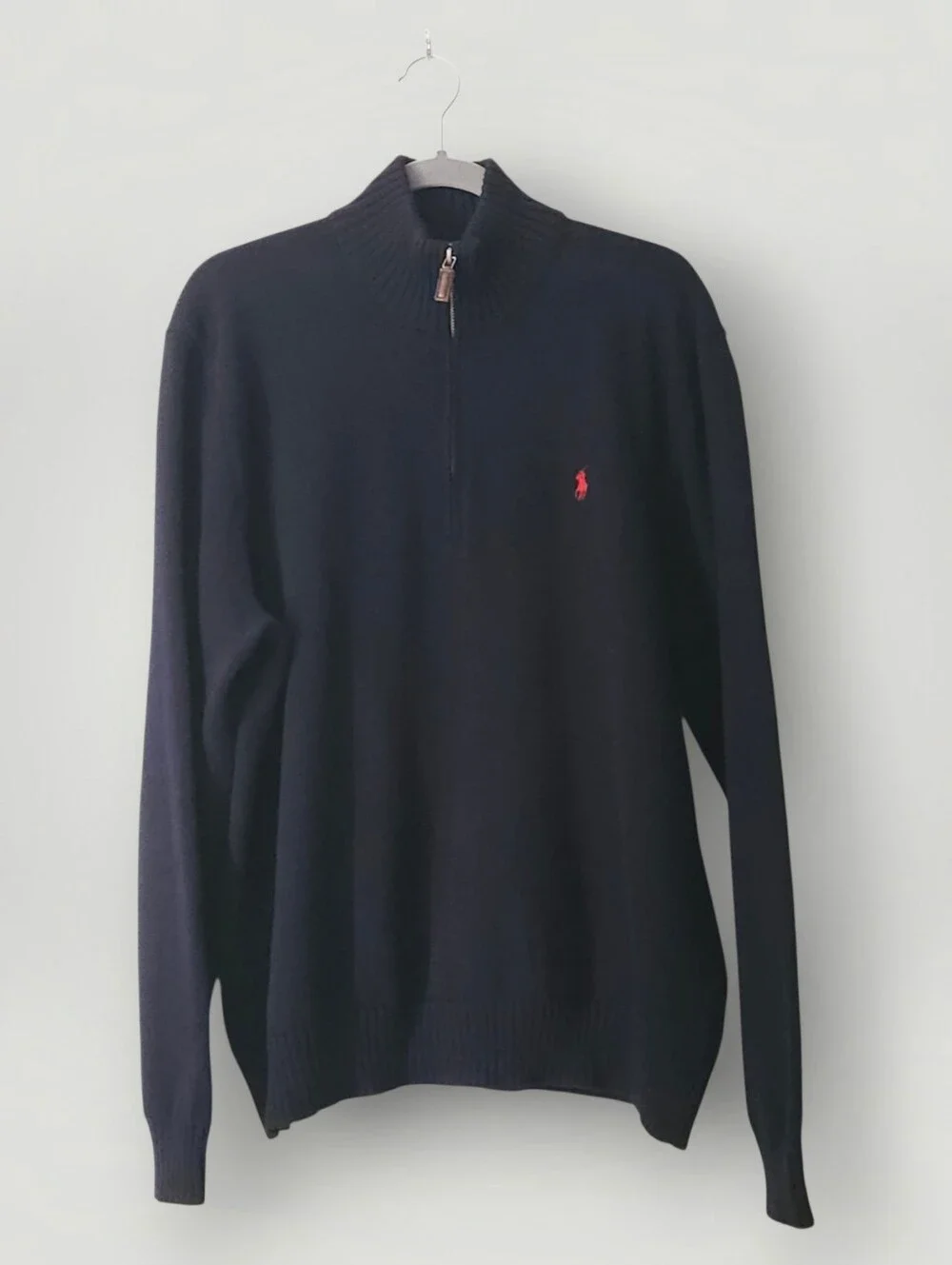 Polo Ralph Lauren Quarter Zip Sweater Mens XL Navy Blue Pony Logo Preppy Ivy